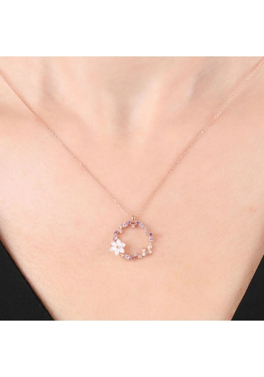 Mia vento Manolya Çiçeği Sevgi Haresi Rose Renk Flowers Gümüş Kolye