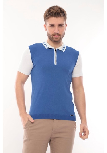 Fore Sport Tişört Kısa Kol Triko Polo Yaka Fermuarlı Saks Beyaz