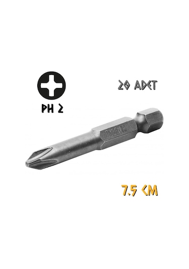 Kupa Tyson Vidalama Ucu Bits Uç - Ph2 Yıldız - 7.5 Cm. - 20 Adet