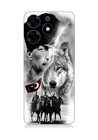 Tecno Spark 10 Pro Uyumlu Atatürk Kurt Ve Bayrak Desenli Silikon Kılıf