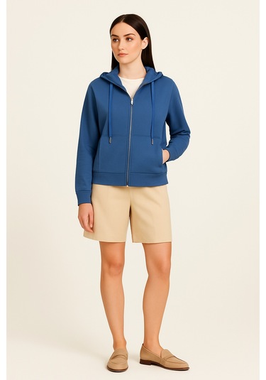 Guess Tam Fermuarlı Scuba Kumaş Kadın Sweatshirt W5yq05kbye2 Mavi