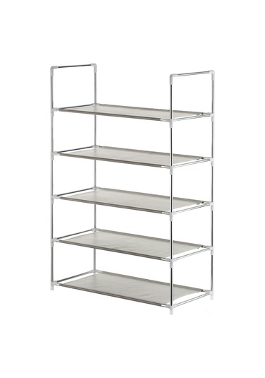 Tenfowee 5 Katmanlı Ayakkabı Rafı, 15 Çift Ayakkabı Kapasiteli, Gri, Demir Boru Ve Kumaş Malzeme, Katlanabilir Gri