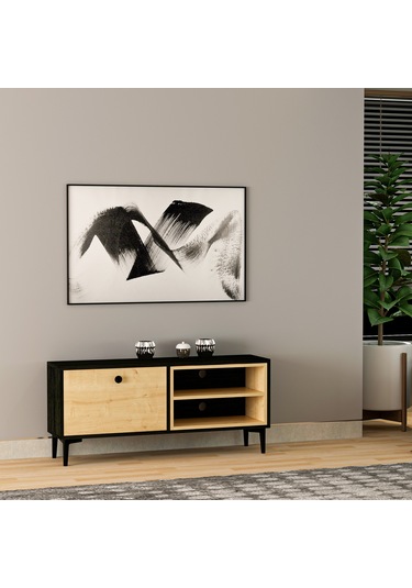 Selis T004 Modern TV Sehpası – Ahşap Siyah/Safir Meşe - 120 CM