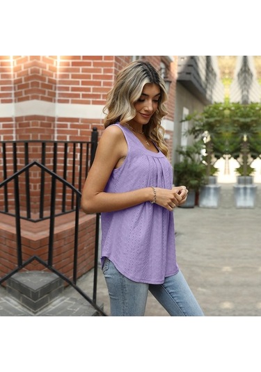 Novahub Mor Gmxıa Kadın Modası Günlük Düz Renk Baskı Kolsuz Kare Yaka Bluzlar Ve Gömlekler - Xl Mor