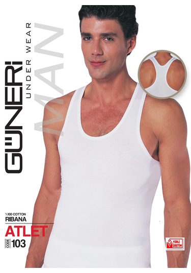 Erkek Beyaz Ribana Atlet % 100 Pamuklu Body Atlet 3'lü Paket 103-3b Beyaz