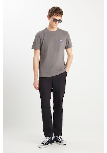 %100 Pamuk Regular Fit Normal Kesim Minimal Logo Antrasit Tişört Anthracite