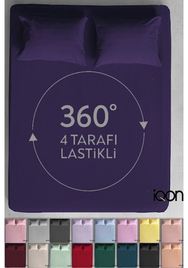 İqon Ranforce Dokuma Lastikli Çarşaf Takımı Çift Kişilik - 21 Renk Mor
