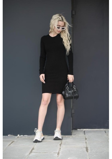 Madmext Siyah Bodycon Fitilli Mini Elbise Mg1710-siyah
