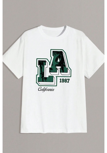 Erkek La California 1987 Baskılı Oversize Tshirt Beyaz