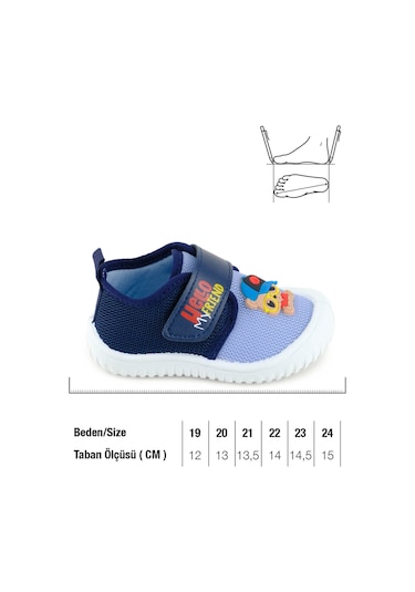 Gezer Bebe Erkek Yazlık Keten Rahat Taban Tek Cırt Cırtlı Ayarlanabilir Ev Bahçe Okul Kreş Günlük Ay Mavi