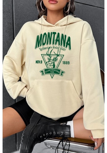 Montana Baskılı Sweatshirt Bej