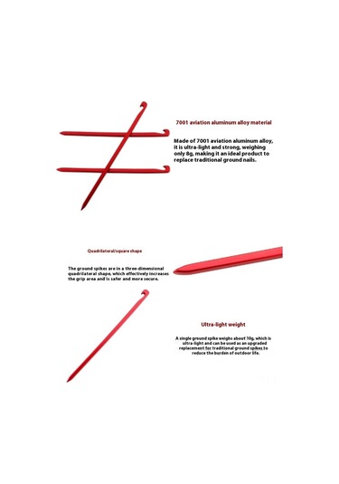 Xindoker Uçak Alüminyum Çelikten Yapılmış, Ultra Hafif, 16cm Uzunlukta, Dört Yönlü Tasarım, Çadır Sabitleme İçin Güçlü Toprak Çivi - Kırmızı Kırmızı