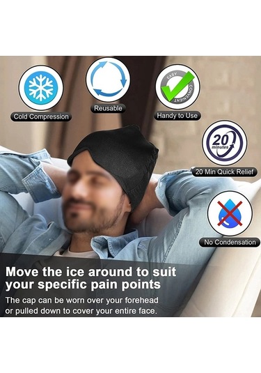 Novahub Baş Ağrısı Yatıştırıcı Şapka Tekrar Kullanılabilir Sıcak/soğuk Terapi Şapkası, Esnek Soğuk Jeller Baş Sargısı, Mavi Mavi
