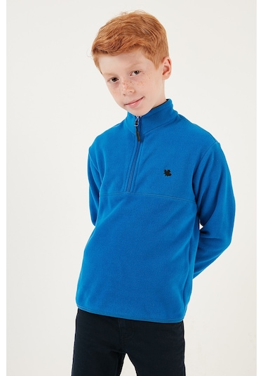 Lela Yumuşak Dokulu Fermuarlı Dik Yaka Şardonlu Kışlık Unisex Çocuk Polar 5905002 Saks