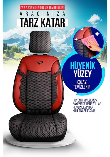 Siyah - Kırmızı Garni Panda Dragon Serisi Dokuma Kumaş Oto Koltuk Kılıfı - Tam Set