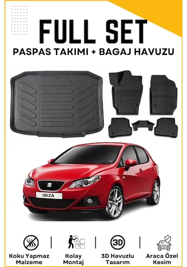 Seat İbiza Hatchback 2009-2010-2011-2012 Model Birebir Uyumlu Bagaj Havuzu+paspas Seti
