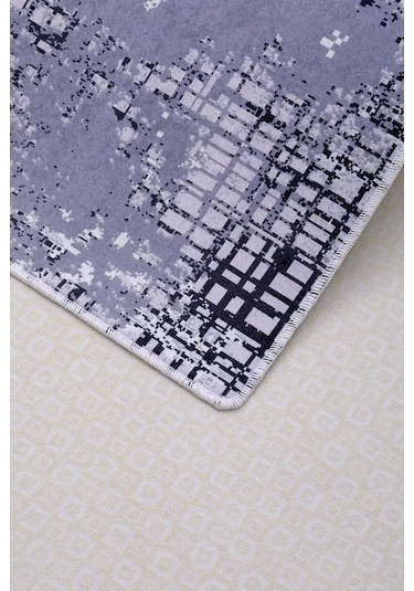 Dijidekor Halı Siyah 8881 Yıkanabilir Saçaksız Kesme İnce Yolluk Kilim Salon Halısı Modelleri Çok Renkli