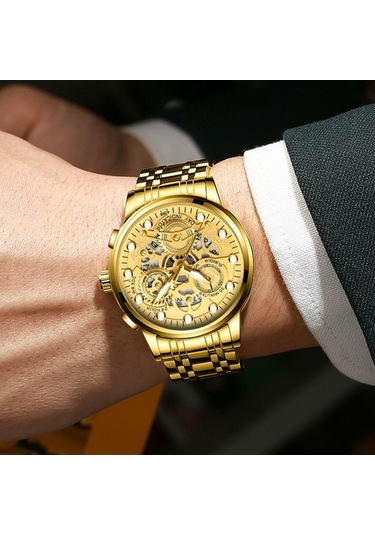 Novahub Fngeen 4088 Erkekler İçi Boş Kuvars Saat, Öğrenci Su Geçirmez, Altın Siyah, Çok Renkli Yüzey Çok Renkli