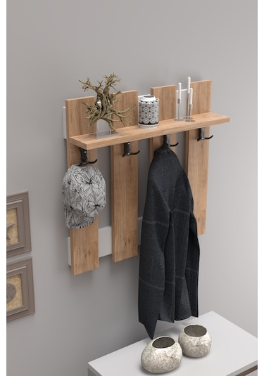 Portmanto Vestiyer 5 Raflı Ayakkabılık Ve Çit Duvar Askılık Set Çam-beyaz Kahverengi