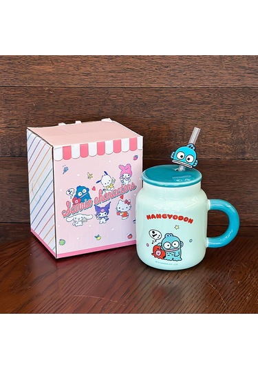 Jian Fan Kupa Kapaklızarif Renk Kutusu Ve Hasır Fincan Dizgi Film Deseni Yüksek Degerli Seramik Su Bardağıyeyeş Yeşil