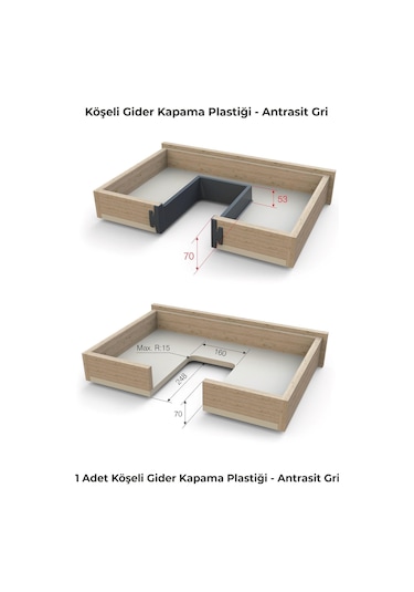 Mesan Köşeli Gider Kapama H:70mm Antrasit