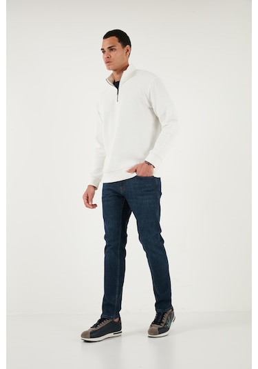 Buratti Pamuklu Regular Fit Yarım Fermuarlı Dik Yaka Erkek Sweat 5905716 Ekru