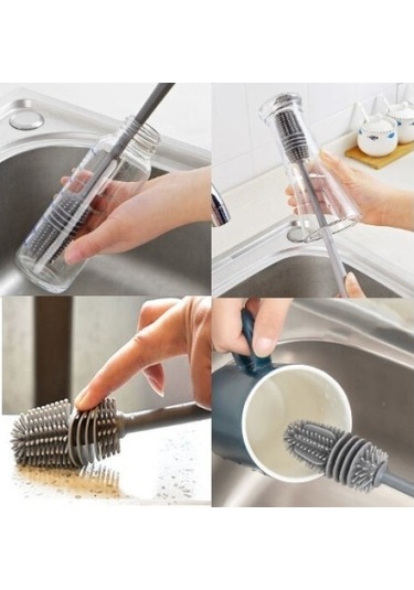 Silikon Uzun Saplı Kavanoz Yıkama Fırçası-9090558583620