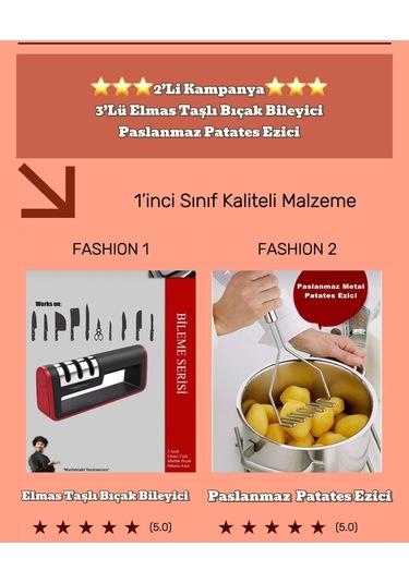 2'li Set Bıçak Bileyici Ve Patates Ezici