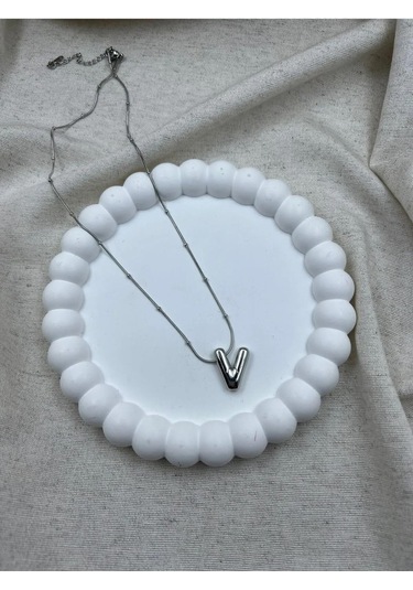 Byantep Balon Harf Çelik Kolye V Harf Silver Gri