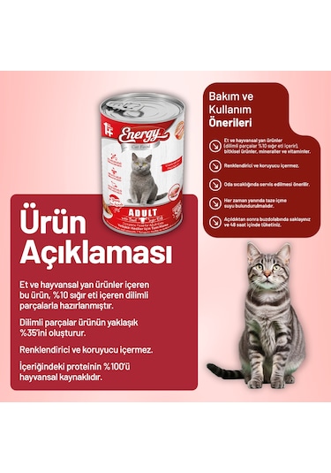 Energy Sığır Etli Yetişkin Yaş Kedi Maması 400 G - 24 Adet