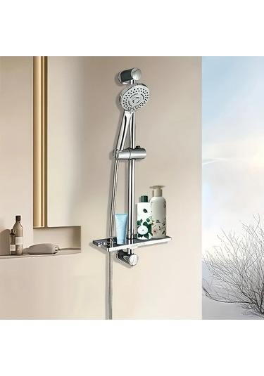 Fastbuy Challenger Simli Takım Elbise: Paslanmaz 5 Fonksiyonlu Duş Başlığı Seti, Ayarlanabilir Yükseklik, 59'' Hortum & Raf