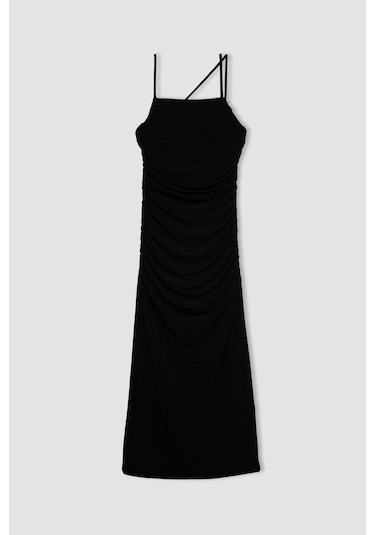 DeFacto Bodycon Askılı Midi Elbise C8948AX24SMBK81
