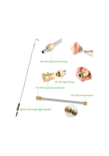 10ft Oluk Temizleme Aleti Basınçlı Yıkama Makinesi Uzatma Çubuğu