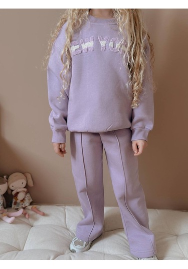 Kız Çocuk Geniş Paça Eşofman Takımı Lila