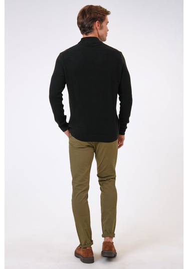 Siyah Regular Fit Pamuklu Yarım Balıkçı Yaka Triko Kazak-siyah Siyah