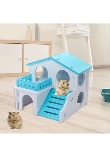 Yifomall "el Yapımı 2 Katlı Mavi Hamster Evi - Tırmanma Ve Saklanma Alanlı"