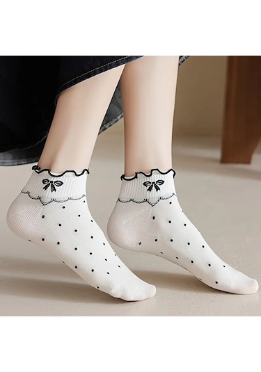 Shopiolog Sevimli Marul Desenli Bilek Çorabı Desen5 Siyah - Beyaz