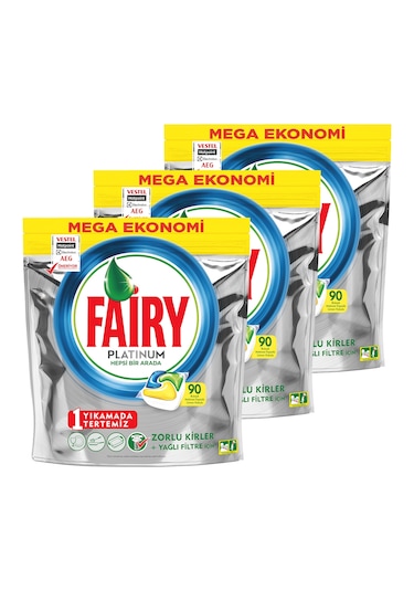 Fairy Platinum 90 Yıkama Bulaşık Makinesi Deterjanı Kapsülü/Tableti Limon  Kokulu : : Sağlık ve Bakım