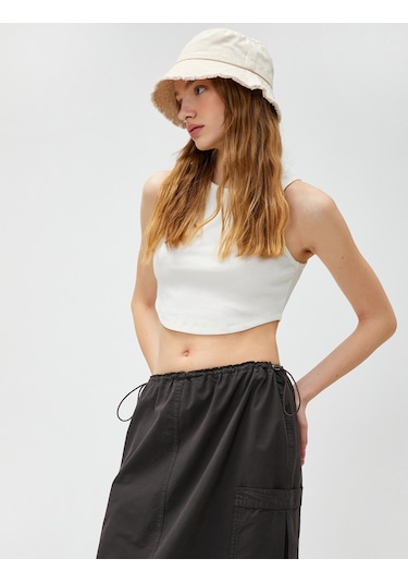 Koton Halter Yaka Crop Atlet Kırık Beyaz 2yal38009ok Ekru