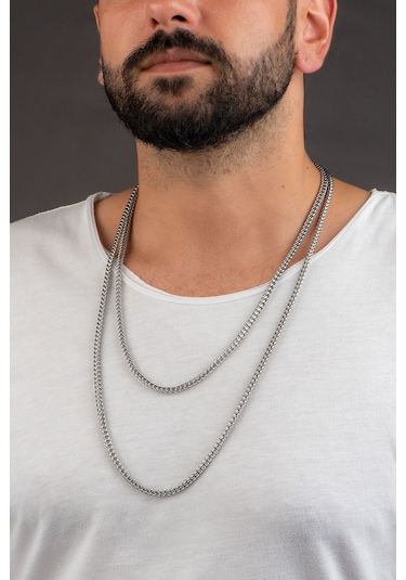 Örgü Zincirli Çelik Erkek Kolye Gri