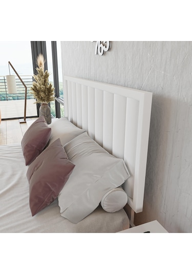 Hüma Model Beyaz Renk Çam Ahşap Karyola Dikey -274 160 x 200 CM