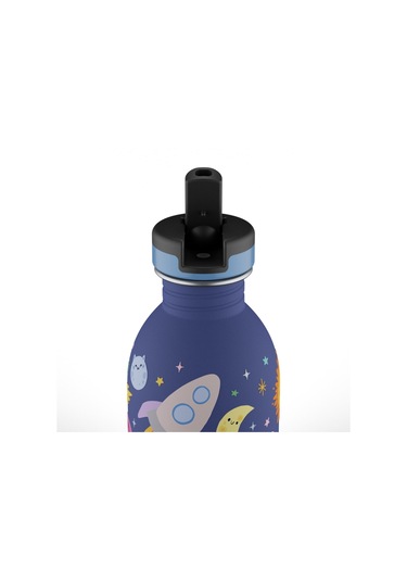 Kids Bottle Space Friends Pipetli Paslanmaz Çelik Çocuk Su Matarası 250 Ml Mor