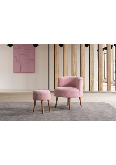 Panda Çay Seti Berjer Ve Puf Takımı Salon, Balkon, Ofis 2 Li Takım Pembe Pembe