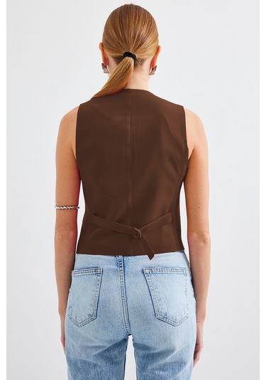 Bigdart 6796 Kısa Dokuma Yelek - Kahverengi 001