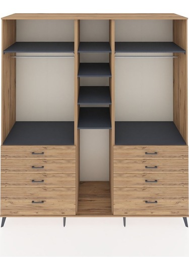 Kronos Dolap 8 Raflı 8 Çekmeceli 3 Askılı 220x59x243 Çam-antrasit/çam Antrasıt/atlas Çam