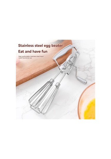 Manuel Yumurta Çırpıcı El Krankı - Paslanmaz Çelik Çırpma Teli, Gümüş Gümüş