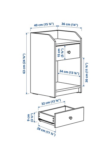 Komodin, Beyaz Renk Meridyendukkan 40x36 Cm 1 Adet Çekmece-2 Adet Açık Depolama Alanı Yatak Odası Mobilyası