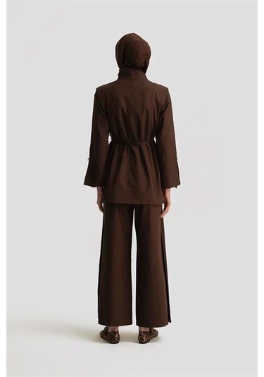 Armine Beli Bağlamalı Blazer Takım 25y6007 Kahverengi Kahverengi