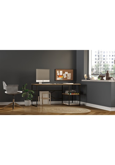 Robinhome Robin Home Atlantis Metal Ofis Büro Çalışma Masası Raflı 160Cm As Açık Kahverengi