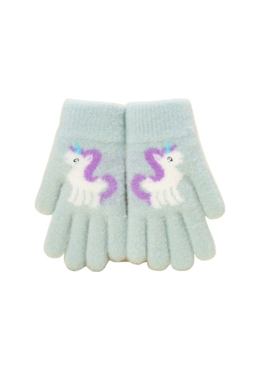 Petityu Unicorn Mint Mor Yele Örme Sıcacık Eldiven Yeşil